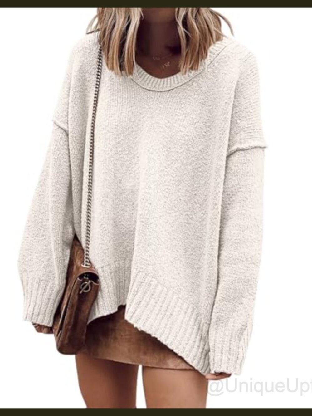 Oversized Batwing Sleeve Scoop V Neck Pullover Sweater
